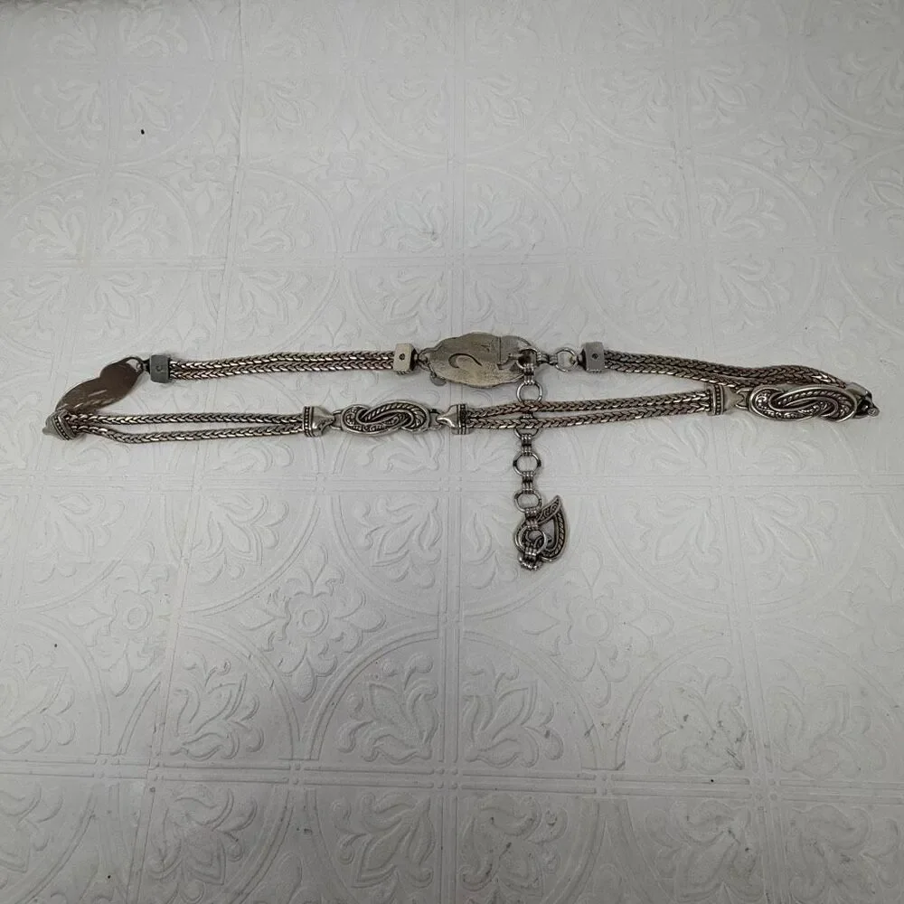 Vintage Brighton Silver-Tone Heart Charm Adjustable Chain Belt